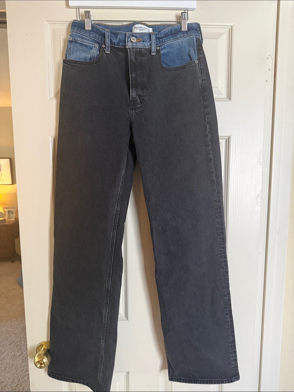 Abercrombie & Fitch Two-Tone Black and Blue Straight-Leg Jeans